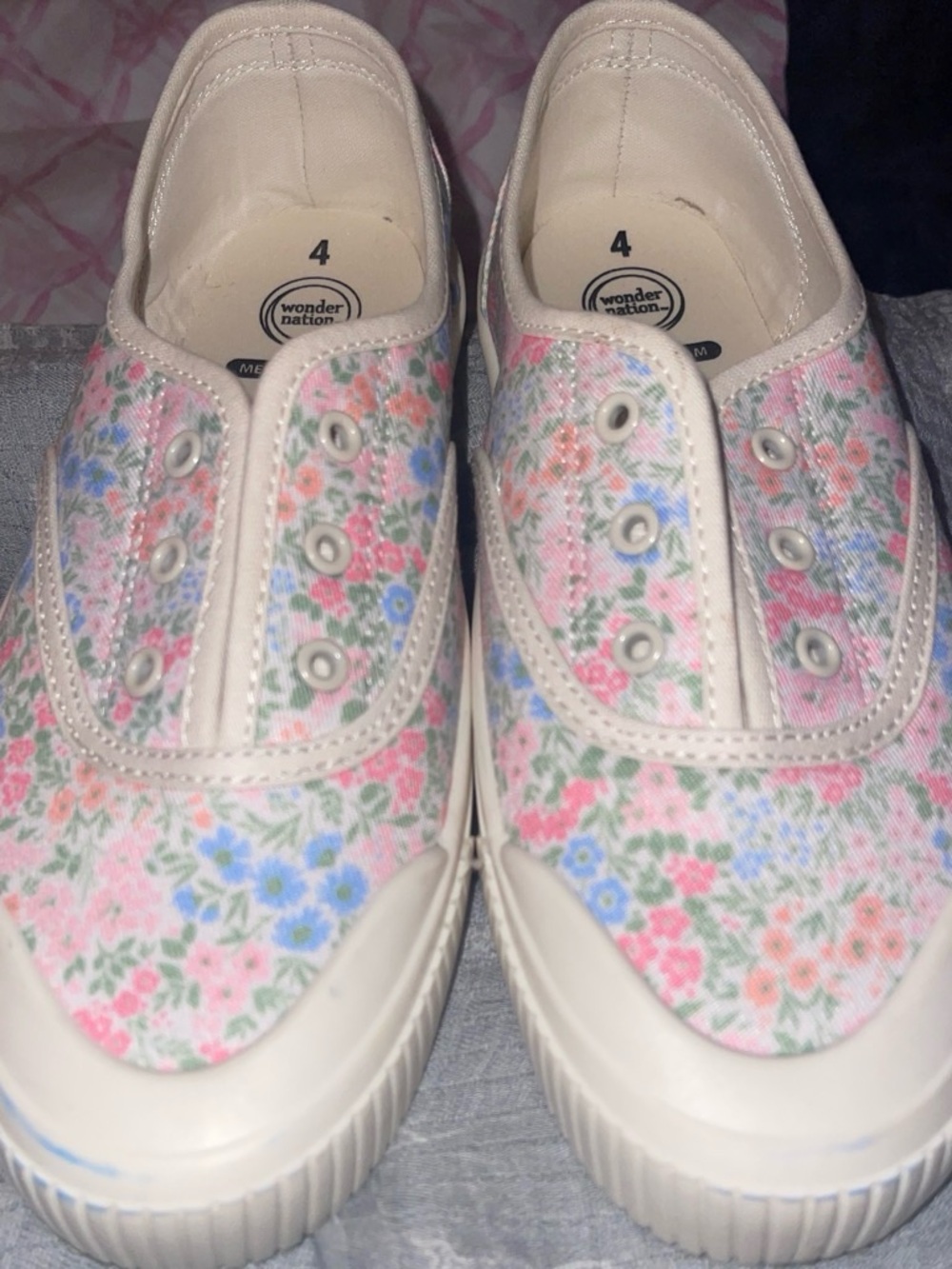wonder nation Pink Floral Slip-On Sneakers for Kids